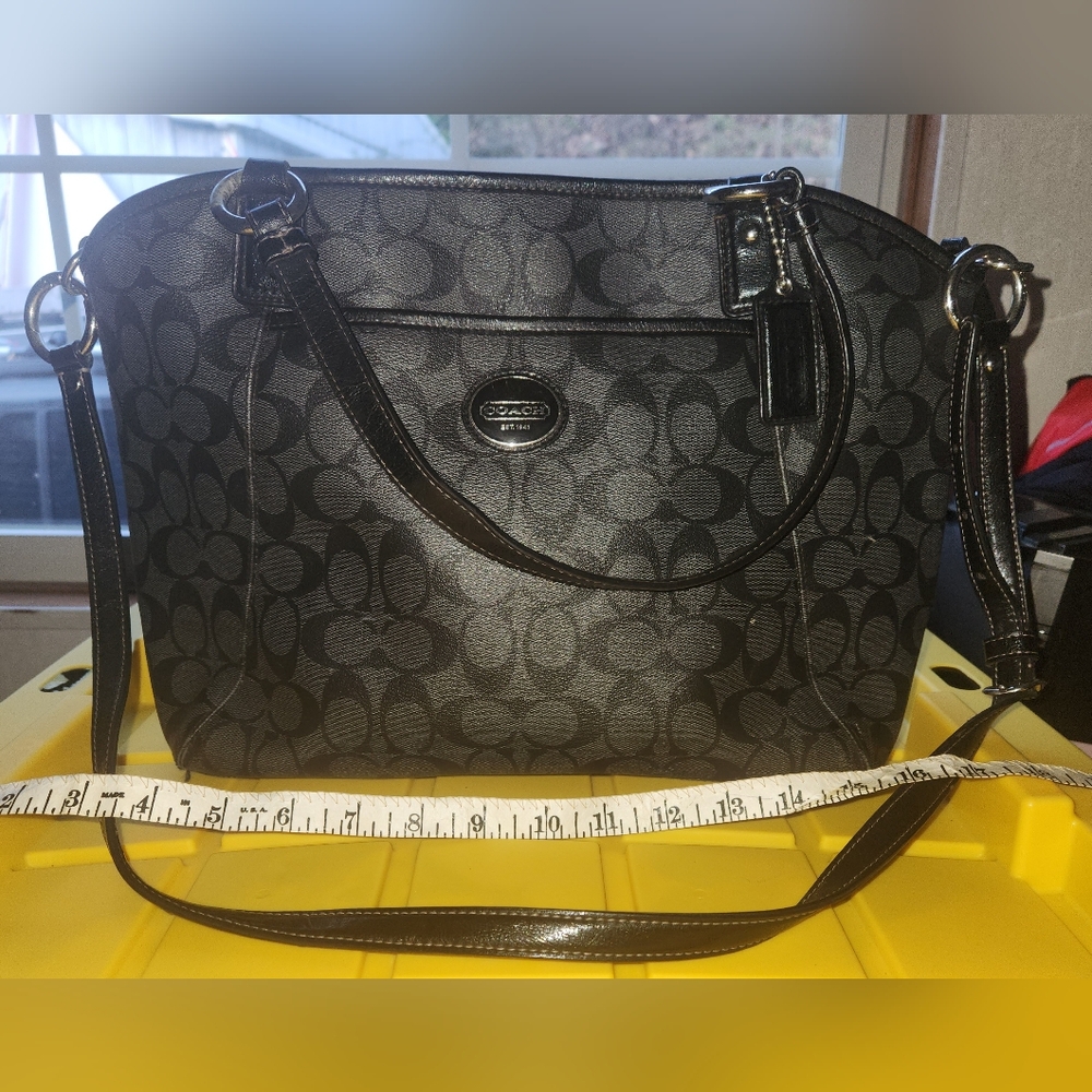 Vintage Coach Black Shoulder Bag with Monogram Pattern
